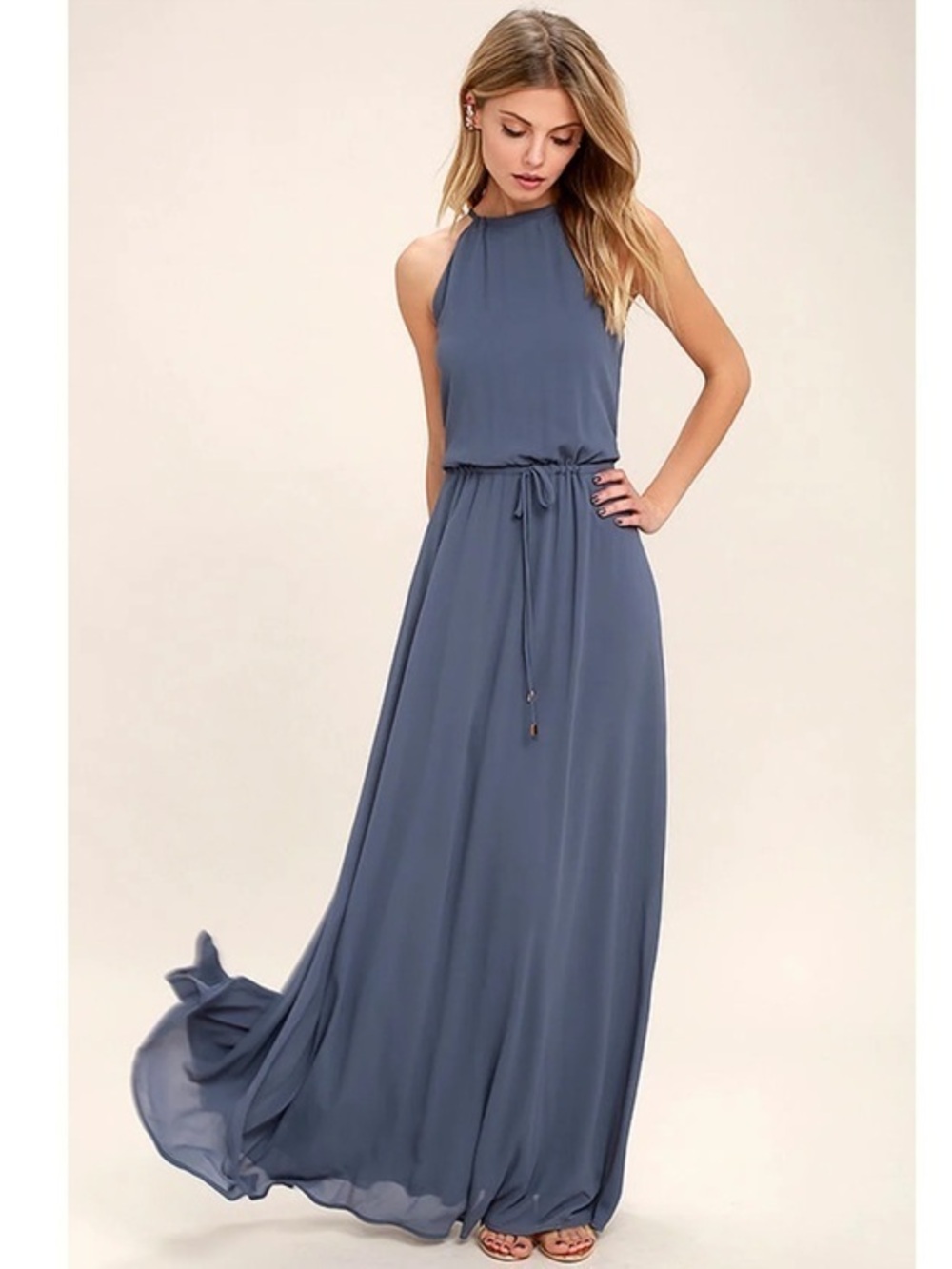 NWT Lulu’s Be Mellow Denim Blue Maxi Dress Extra Small 369362 Bohemian Chic Boho